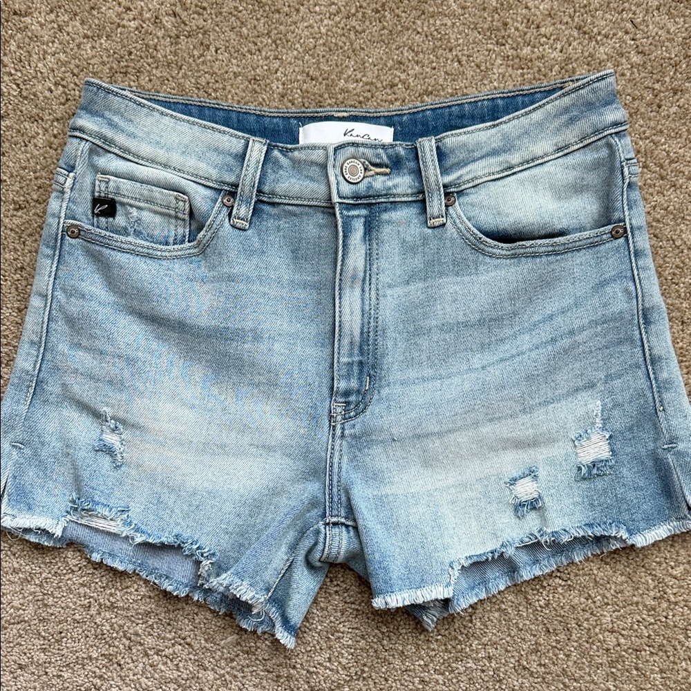 KanCan Light Blue Distressed Frayed Hem Denim Shorts